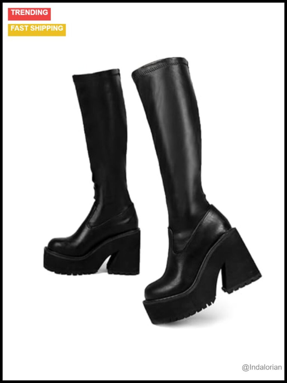 Platform Knee High Boots Elastic Chunky Wedge Tall Boots